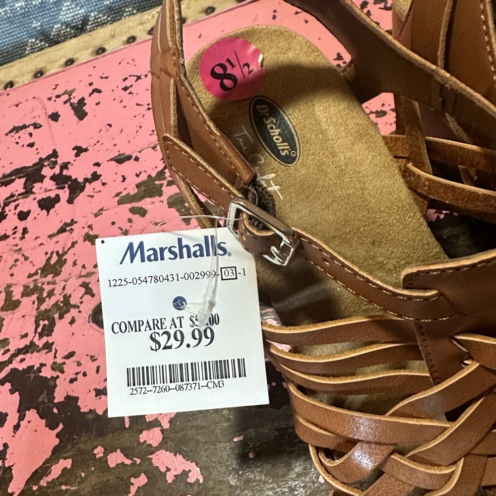 DR SCHOLLS wooden wedge brown sandal sz 8 - NWT - Picture 5 of 8